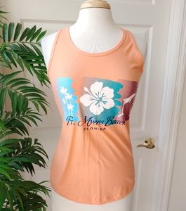 Fort Myers Beach Florida Hawaiian Flower Racerback Tank Top Orange Medium